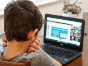 boy looking at computer