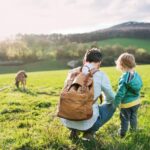 a father with a child out on a walk