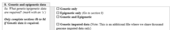 Excerpt from the OMICS application form